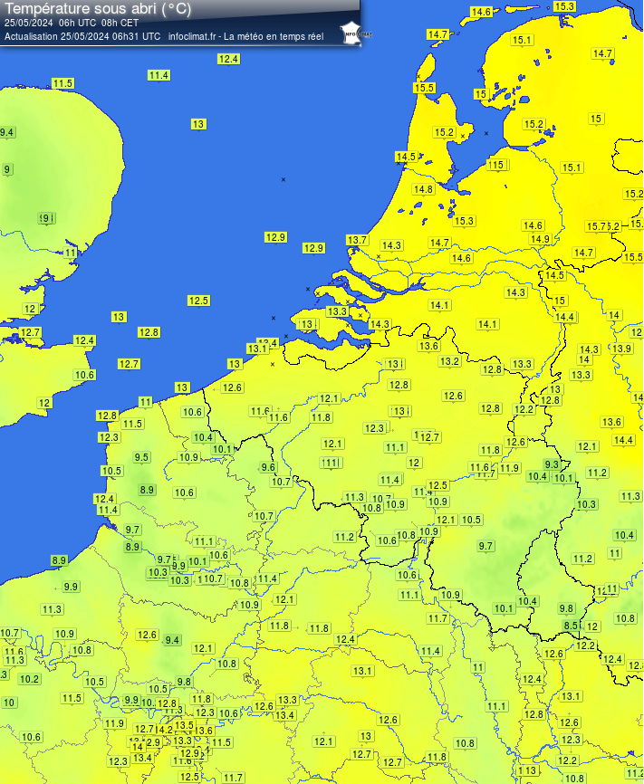 huidige temperatuur in de Benelux